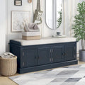 Farmhouse 42.70 4-Door Multi-Purpose Entry Upholstered Storage Bench with Adjustable Shelves and Shoe Racks