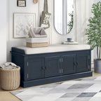 Farmhouse 42.70 4-Door Multi-Purpose Entry Upholstered Storage Bench with Adjustable Shelves and Shoe Racks