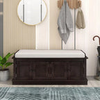 Farmhouse 42.70 4-Door Multi-Purpose Entry Upholstered Storage Bench with Adjustable Shelves and Shoe Racks