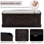 Farmhouse 42.70 4-Door Multi-Purpose Entry Upholstered Storage Bench with Adjustable Shelves and Shoe Racks