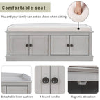 Farmhouse 42.70 4-Door Multi-Purpose Entry Upholstered Storage Bench with Adjustable Shelves and Shoe Racks