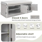 Farmhouse 42.70 4-Door Multi-Purpose Entry Upholstered Storage Bench with Adjustable Shelves and Shoe Racks