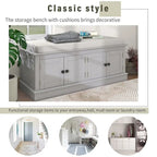 Farmhouse 42.70 4-Door Multi-Purpose Entry Upholstered Storage Bench with Adjustable Shelves and Shoe Racks