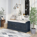 Farmhouse 42.70 4-Door Multi-Purpose Entry Upholstered Storage Bench with Adjustable Shelves and Shoe Racks