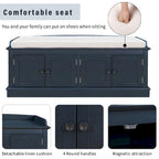 Farmhouse 42.70 4-Door Multi-Purpose Entry Upholstered Storage Bench with Adjustable Shelves and Shoe Racks