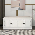 Farmhouse 42.70 4-Door Multi-Purpose Entry Upholstered Storage Bench with Adjustable Shelves and Shoe Racks