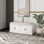 Farmhouse 42.70 4-Door Multi-Purpose Entry Upholstered Storage Bench with Adjustable Shelves and Shoe Racks