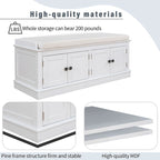 Farmhouse 42.70 4-Door Multi-Purpose Entry Upholstered Storage Bench with Adjustable Shelves and Shoe Racks