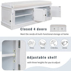 Farmhouse 42.70 4-Door Multi-Purpose Entry Upholstered Storage Bench with Adjustable Shelves and Shoe Racks