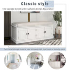 Farmhouse 42.70 4-Door Multi-Purpose Entry Upholstered Storage Bench with Adjustable Shelves and Shoe Racks