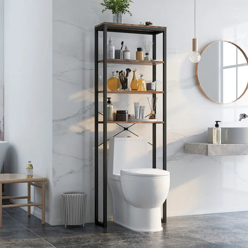 Vrijstaand opbergrek met 4 niveaus voor boven het toilet, voor de badkamer