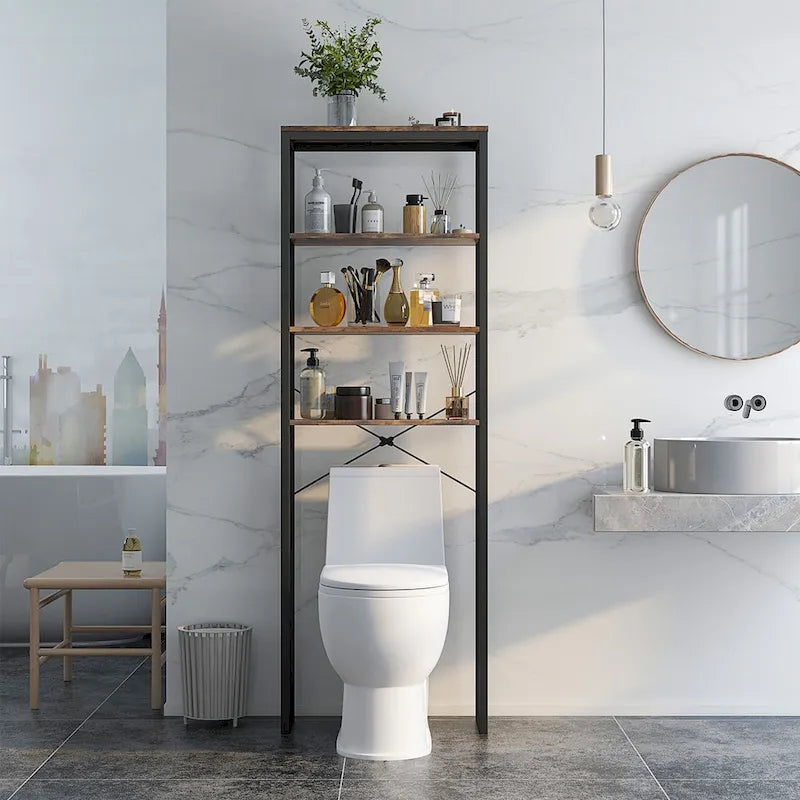 Freistehendes Badezimmerregal mit 4 Ebenen zur Aufbewahrung über der Toilette