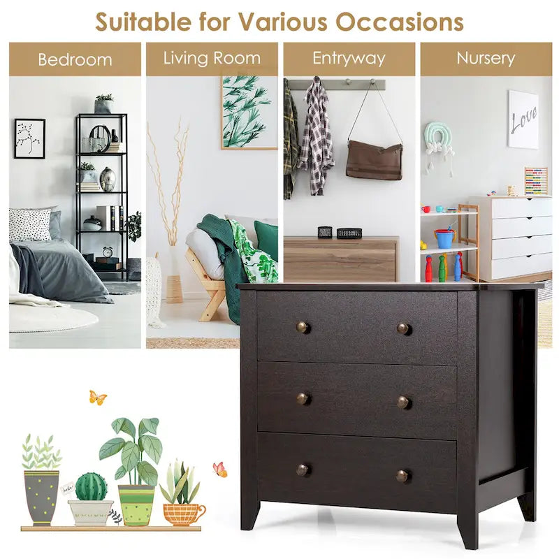 3 Drawer Dresser Chest of Drawers Bedside Table for Living Room