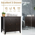 3 Drawer Dresser Chest of Drawers Bedside Table for Living Room