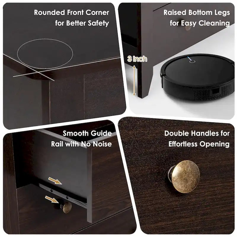 3 Drawer Dresser Chest of Drawers Bedside Table for Living Room