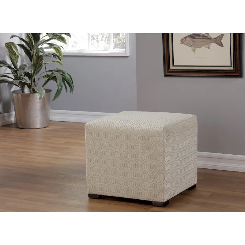 Quadratischer Ottoman im Übergangsstil mit Knopfheftung und schwarzen Beinen