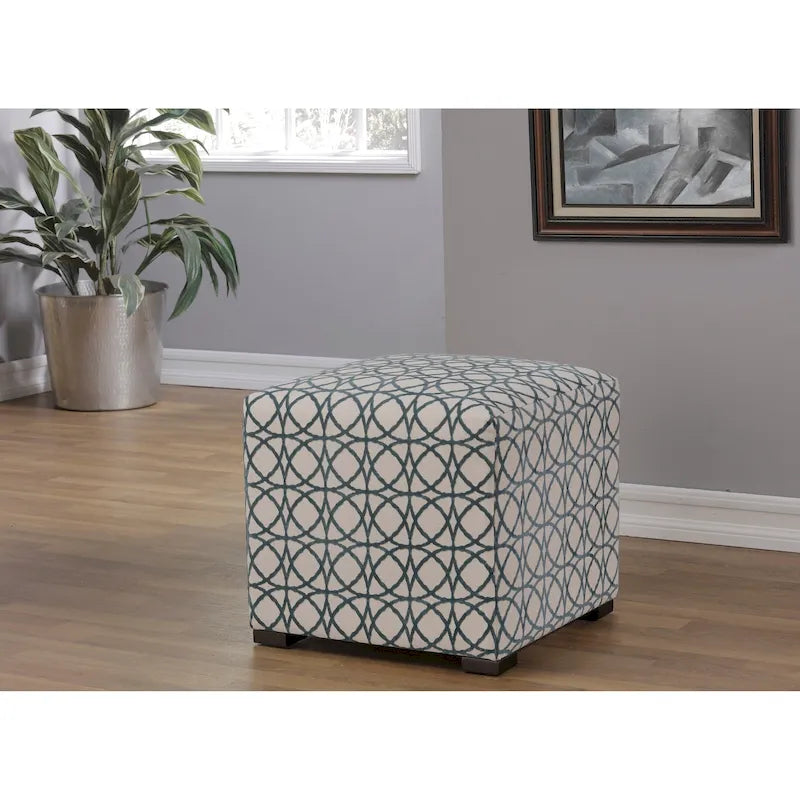 Square Button Tufted Transitional Ottoman with Black Legs