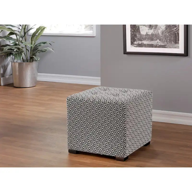 Square Button Tufted Transitional Ottoman with Black Legs