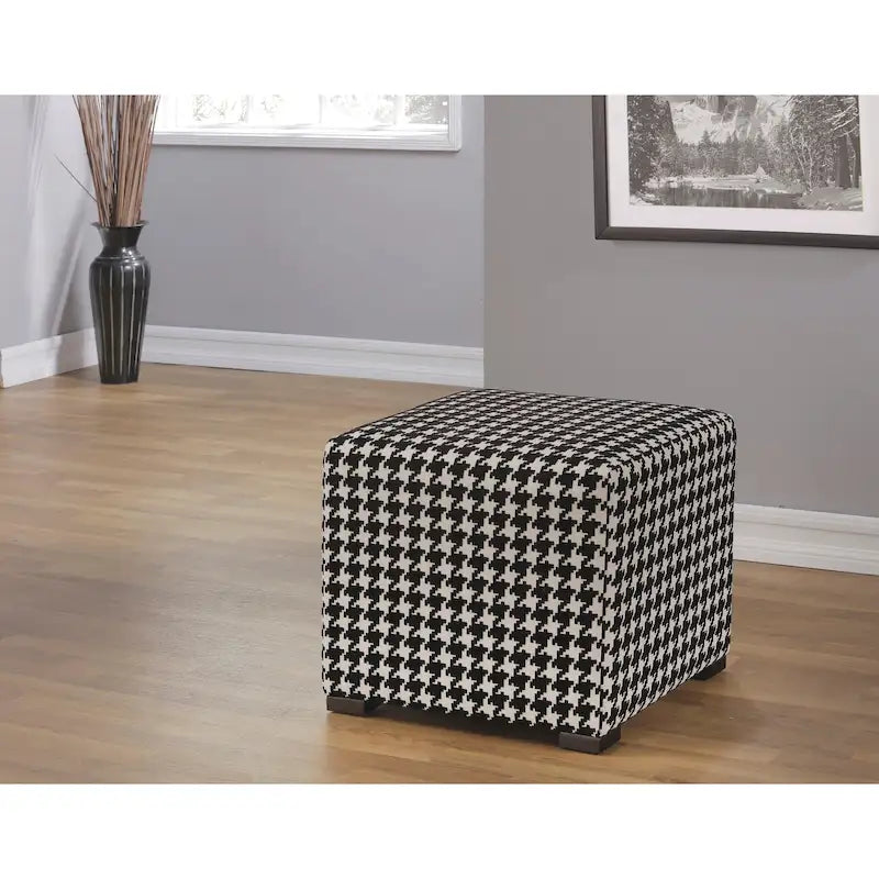 Square Button Tufted Transitional Ottoman with Black Legs