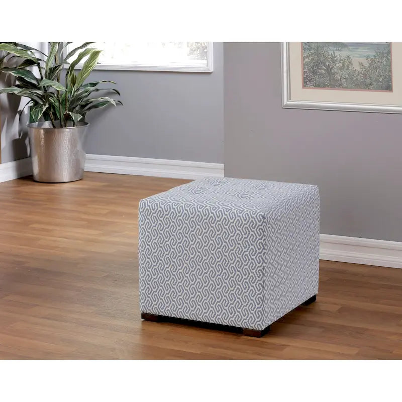 Square Button Tufted Transitional Ottoman with Black Legs