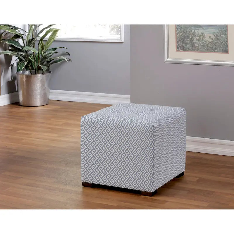 Quadratischer Ottoman im Übergangsstil mit Knopfheftung und schwarzen Beinen