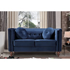 Crushed Velvet Button-Tufted Loveseat with Bolster Pillows