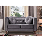 Crushed Velvet Button-Tufted Loveseat with Bolster Pillows