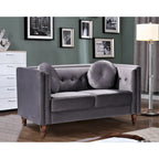 Crushed Velvet Button-Tufted Loveseat with Bolster Pillows