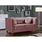 Crushed Velvet Button-Tufted Loveseat with Bolster Pillows