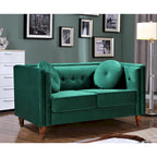 Crushed Velvet Button-Tufted Loveseat with Bolster Pillows