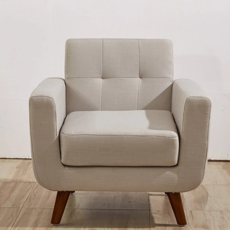 Tapicerowany pikowany fotel do salonu w stylu mid-century