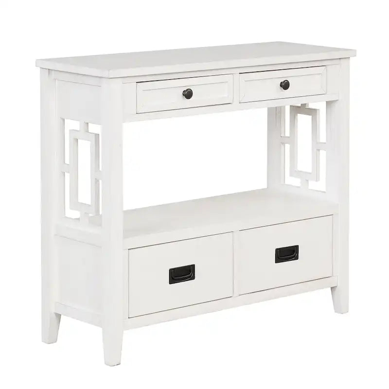 36 Farmhouse Pine Wood Console Table Entry Sofa Table with 4 Drawers & 1 Storage Shelf