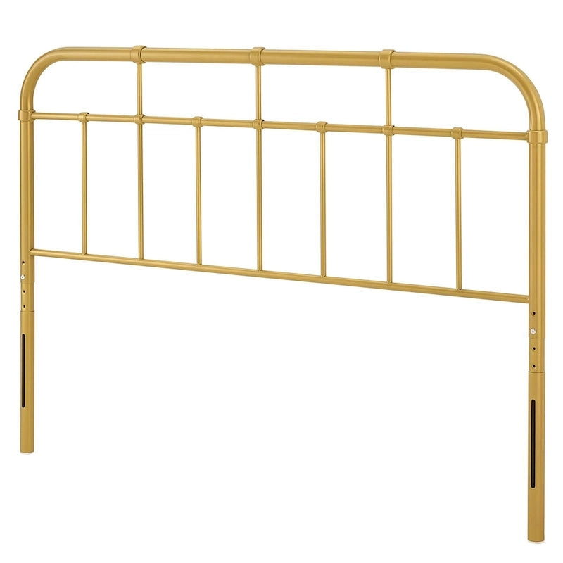 Klasyczny metalowy zagłówek w kolorze złotym do łóżka typu queen size