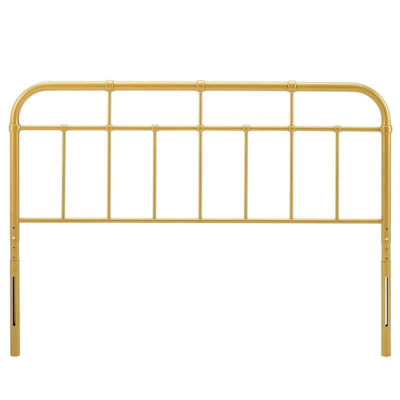 Klasyczny metalowy zagłówek w kolorze złotym do łóżka typu queen size