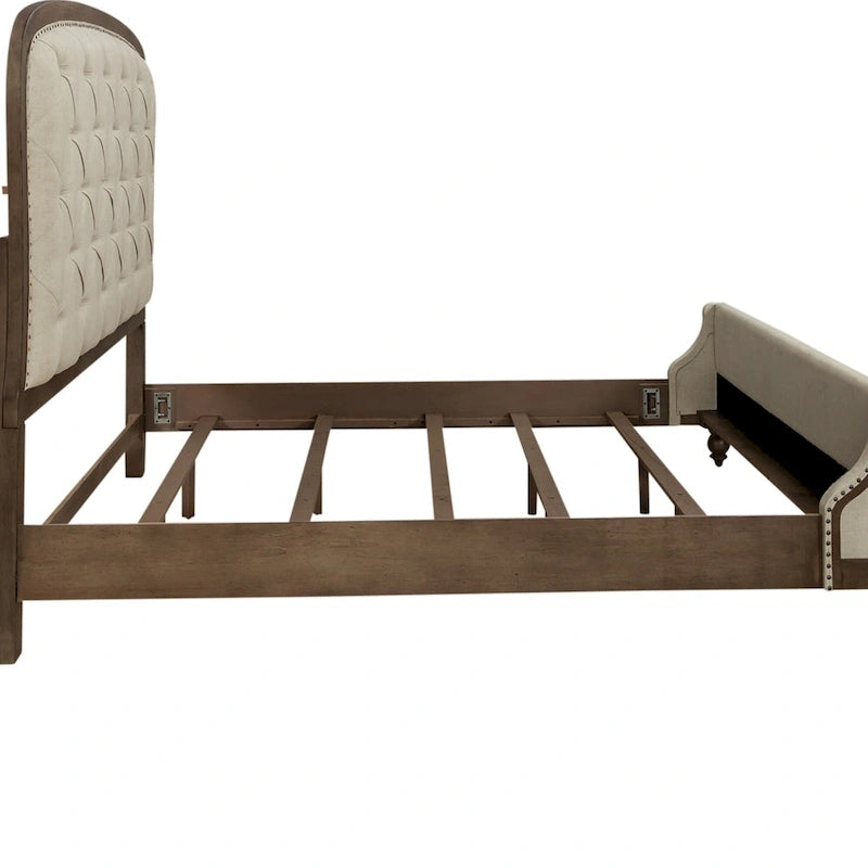 Dusty Taupe Queen Shelter Bed with Upholstered Headboard