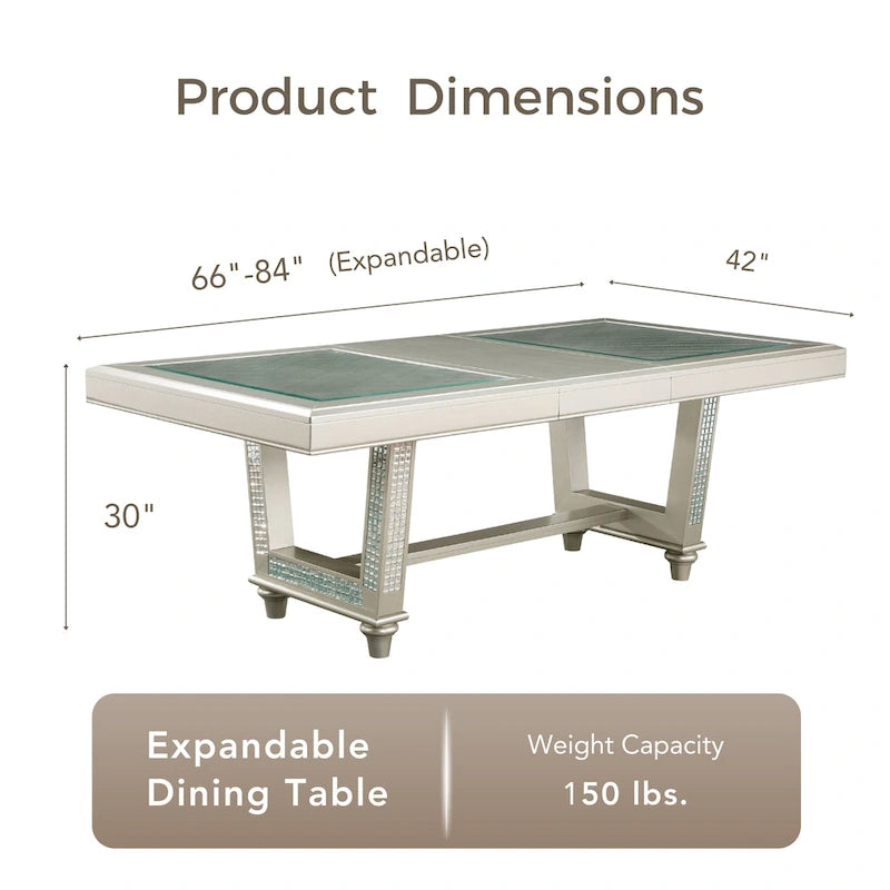 Glam 84-Inch Expandable Dining Table with Mirror Tile Base