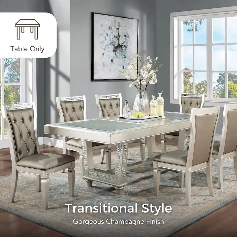 Glam 84-Inch Expandable Dining Table with Mirror Tile Base