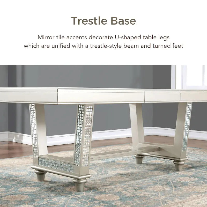 Table de salle à manger extensible glamour de 84 pouces avec base en carreaux miroir
