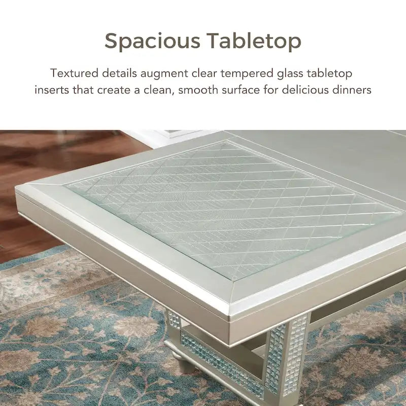Table de salle à manger extensible glamour de 84 pouces avec base en carreaux miroir