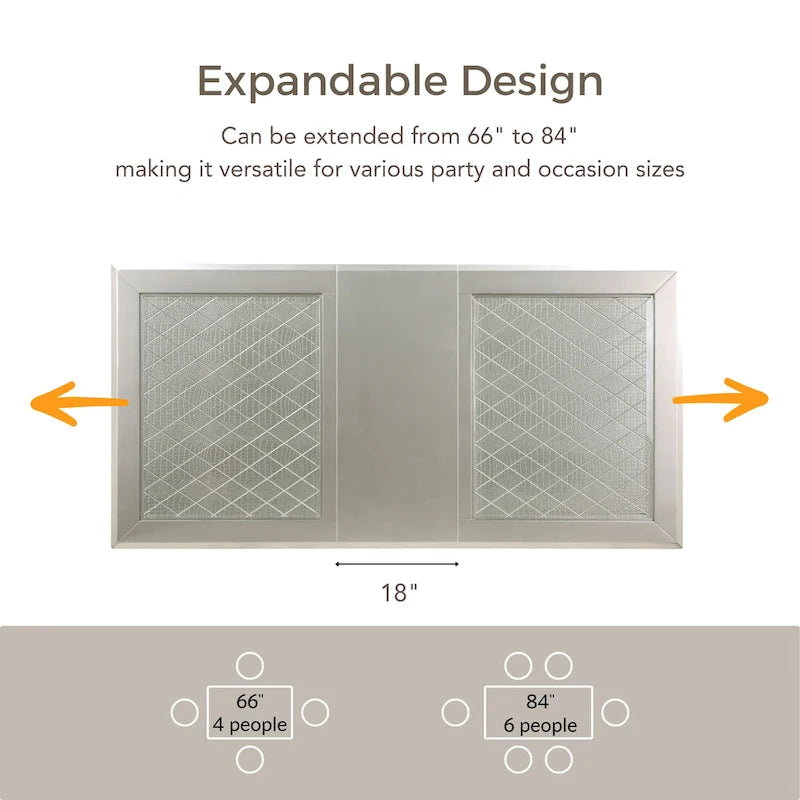Table de salle à manger extensible glamour de 84 pouces avec base en carreaux miroir