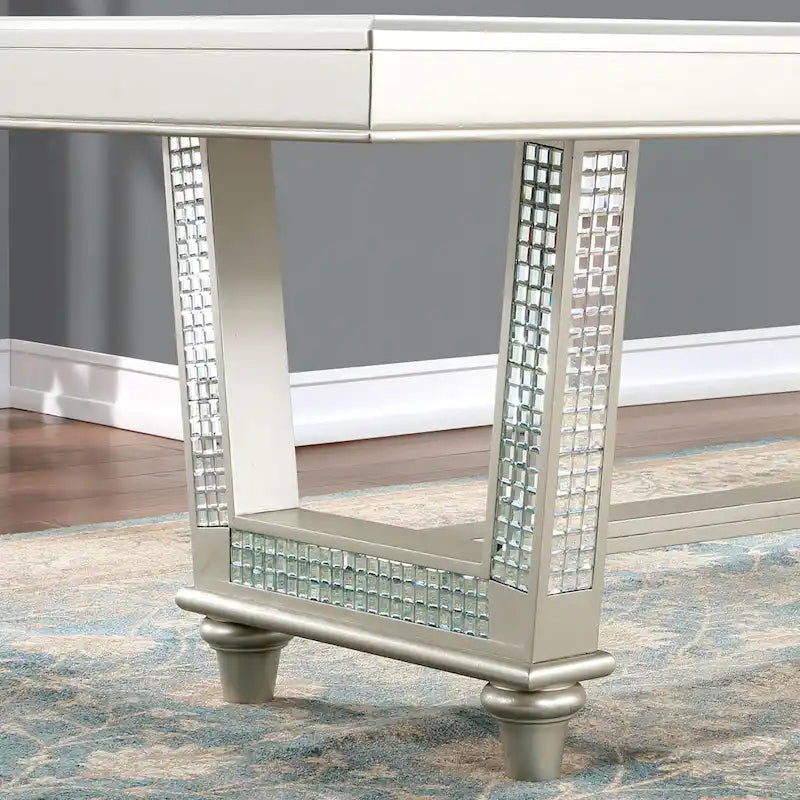 Table de salle à manger extensible glamour de 84 pouces avec base en carreaux miroir