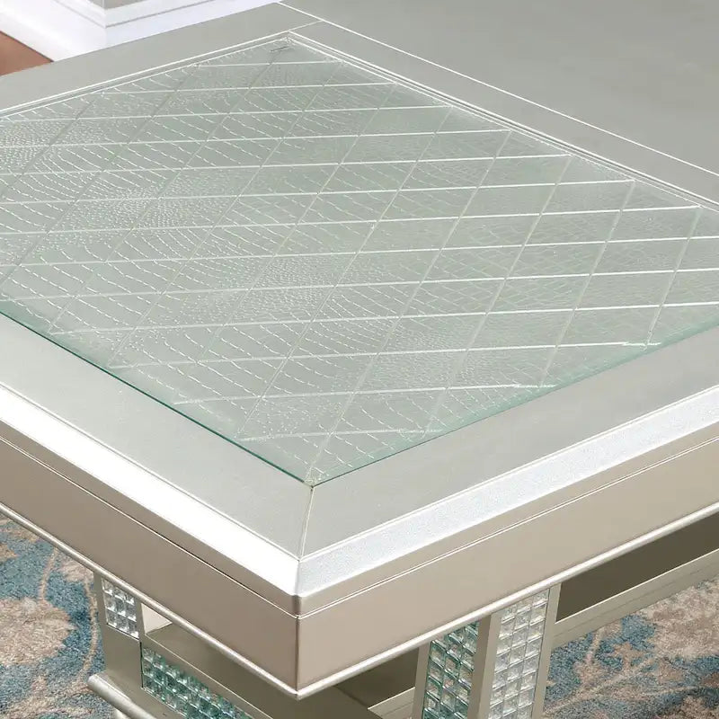 Table de salle à manger extensible glamour de 84 pouces avec base en carreaux miroir