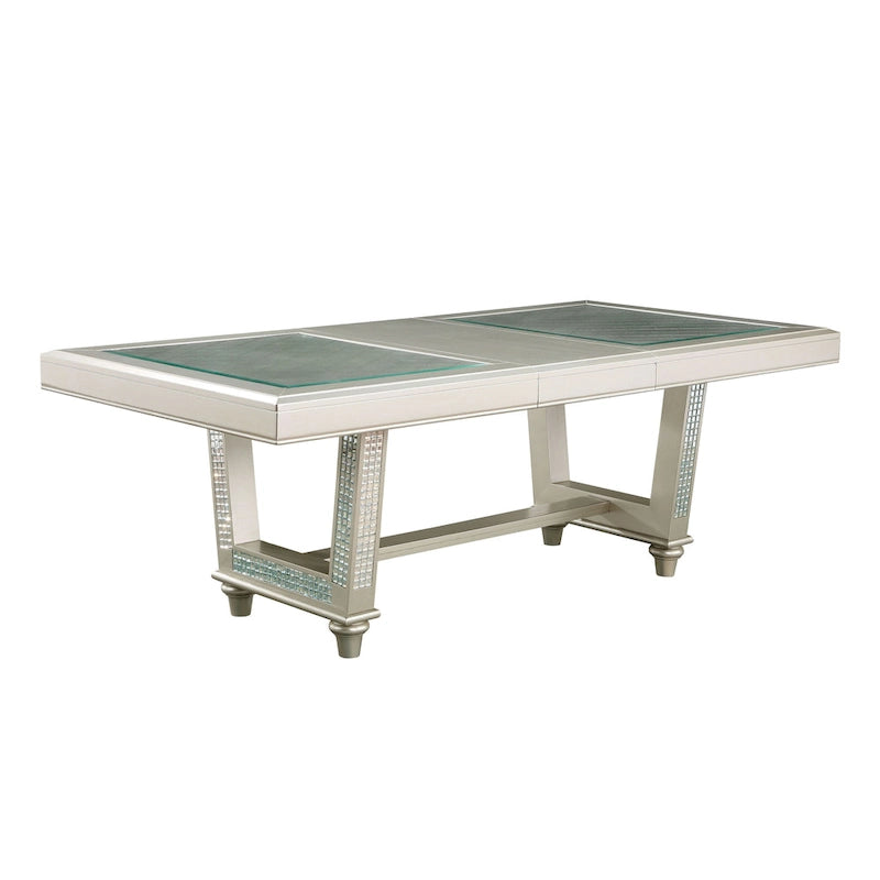 Table de salle à manger extensible glamour de 84 pouces avec base en carreaux miroir