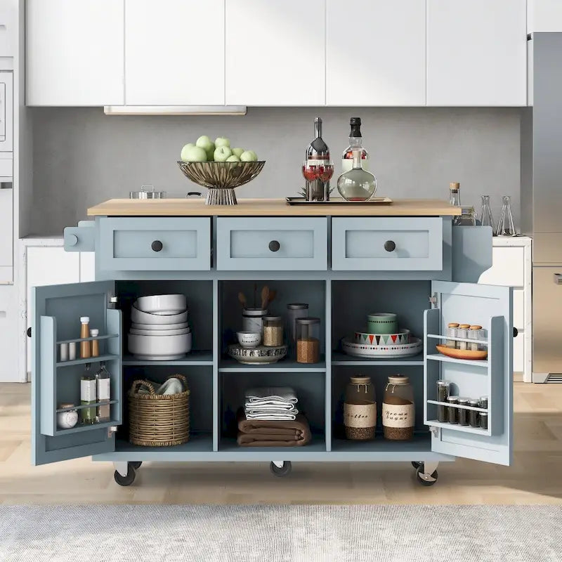 Isola da cucina in MDF larga 53 in. con piano di lavoro e mobile contenitore