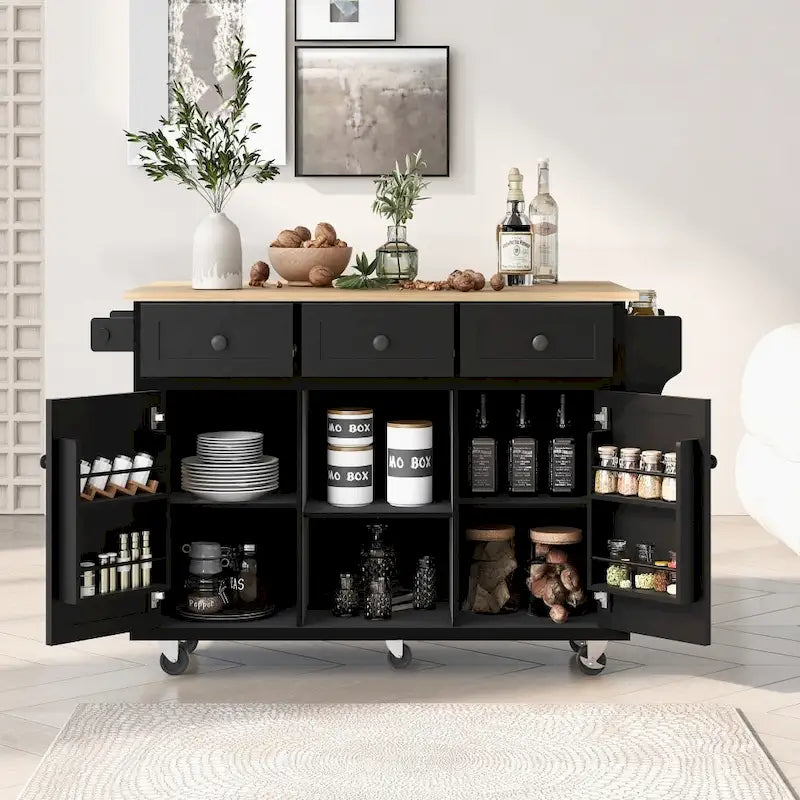 53 in. W MDF Kitchen Island with Countertop and Storage Cabinet