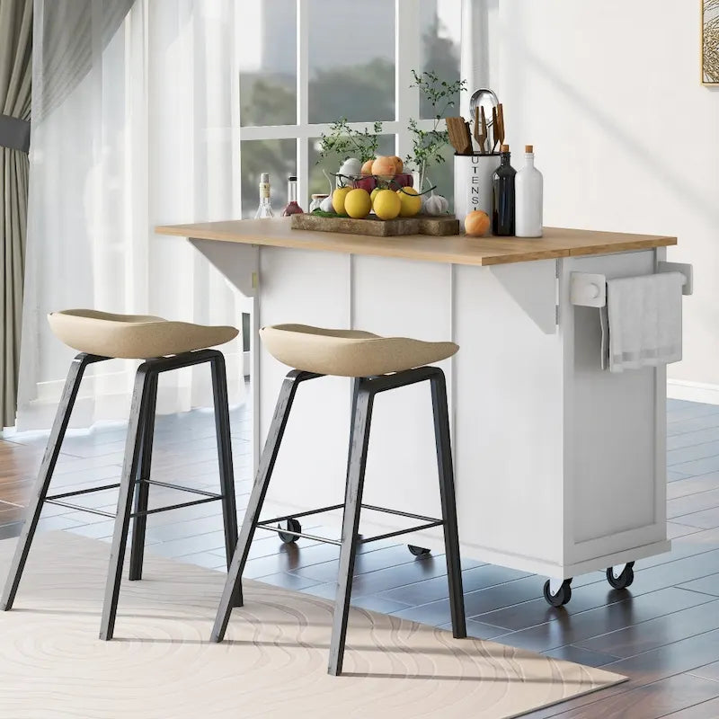 53 in. W MDF Kitchen Island with Countertop and Storage Cabinet