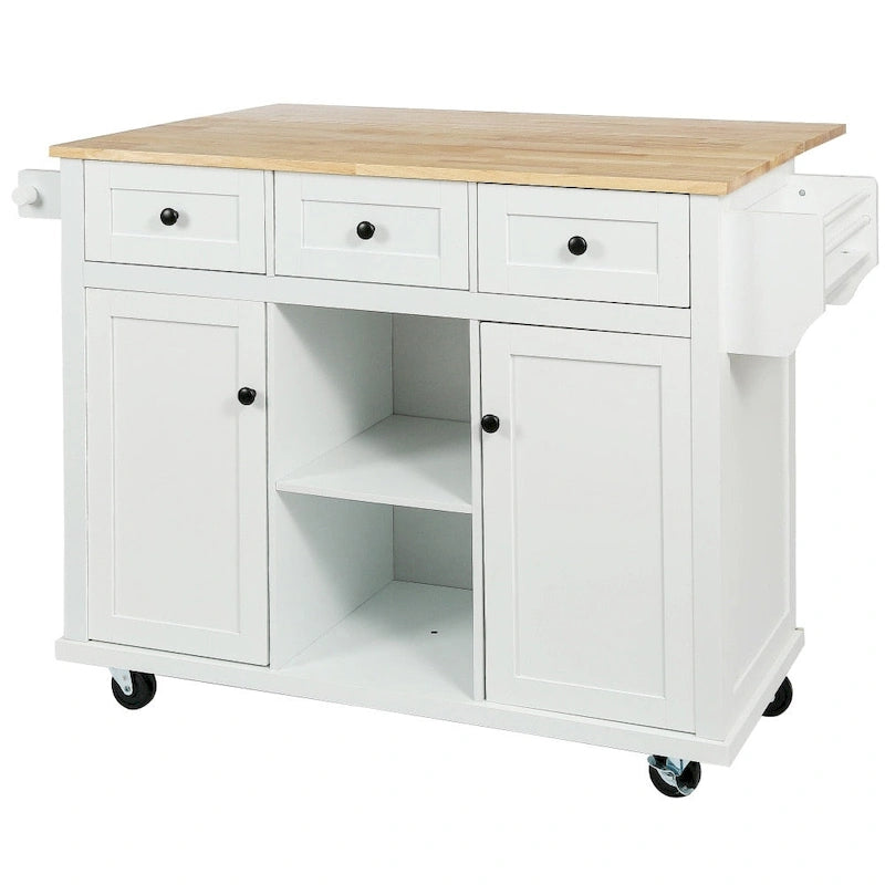 53 in. W MDF Kitchen Island with Countertop and Storage Cabinet