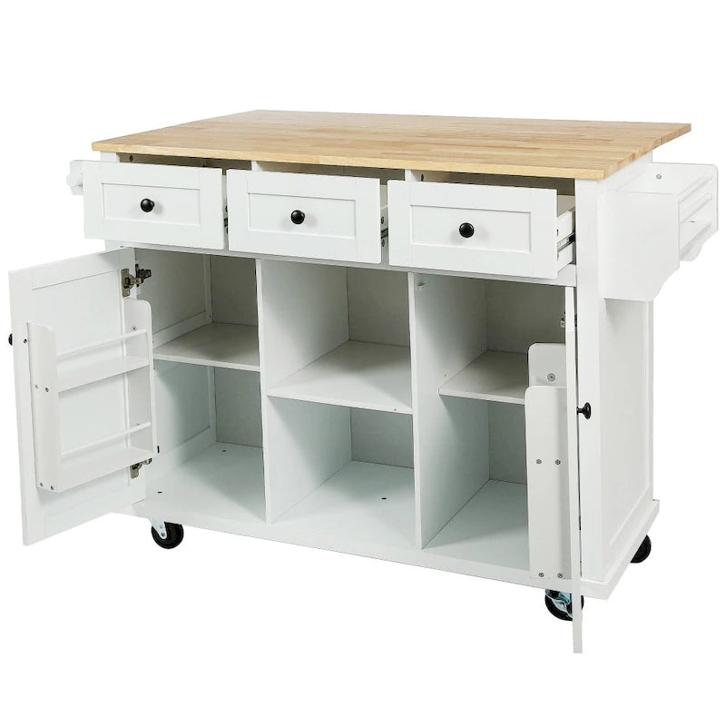 53 in. W MDF Kitchen Island with Countertop and Storage Cabinet