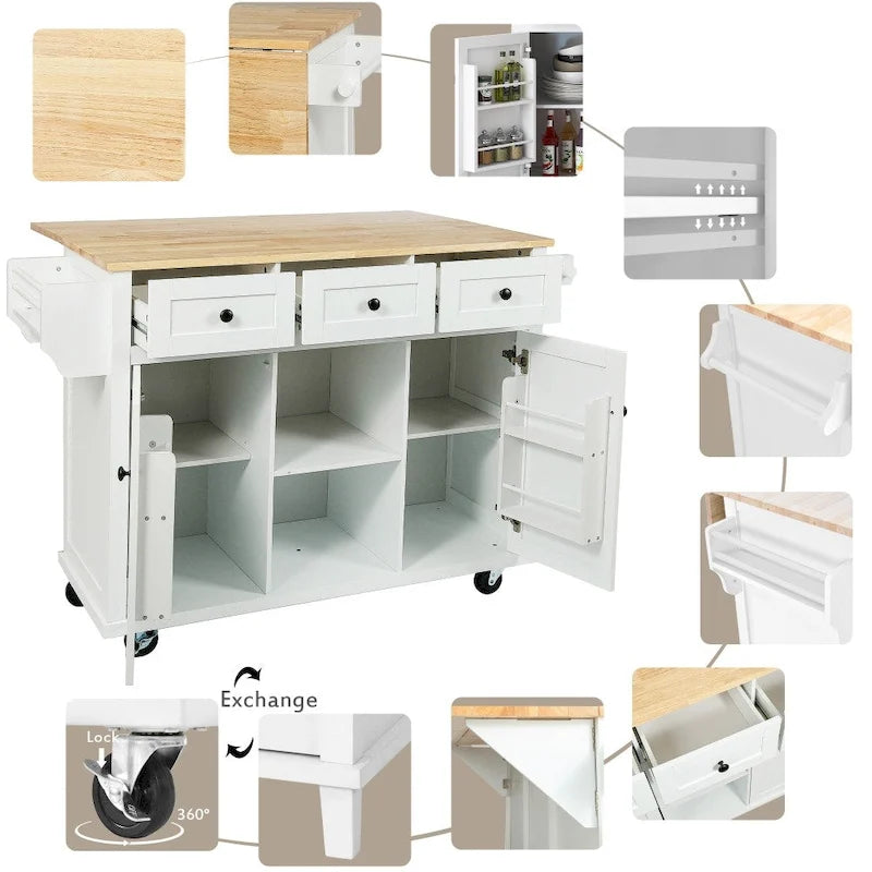 Isola da cucina in MDF larga 53 in. con piano di lavoro e mobile contenitore