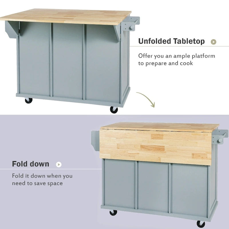 Isola da cucina in MDF larga 53 in. con piano di lavoro e mobile contenitore